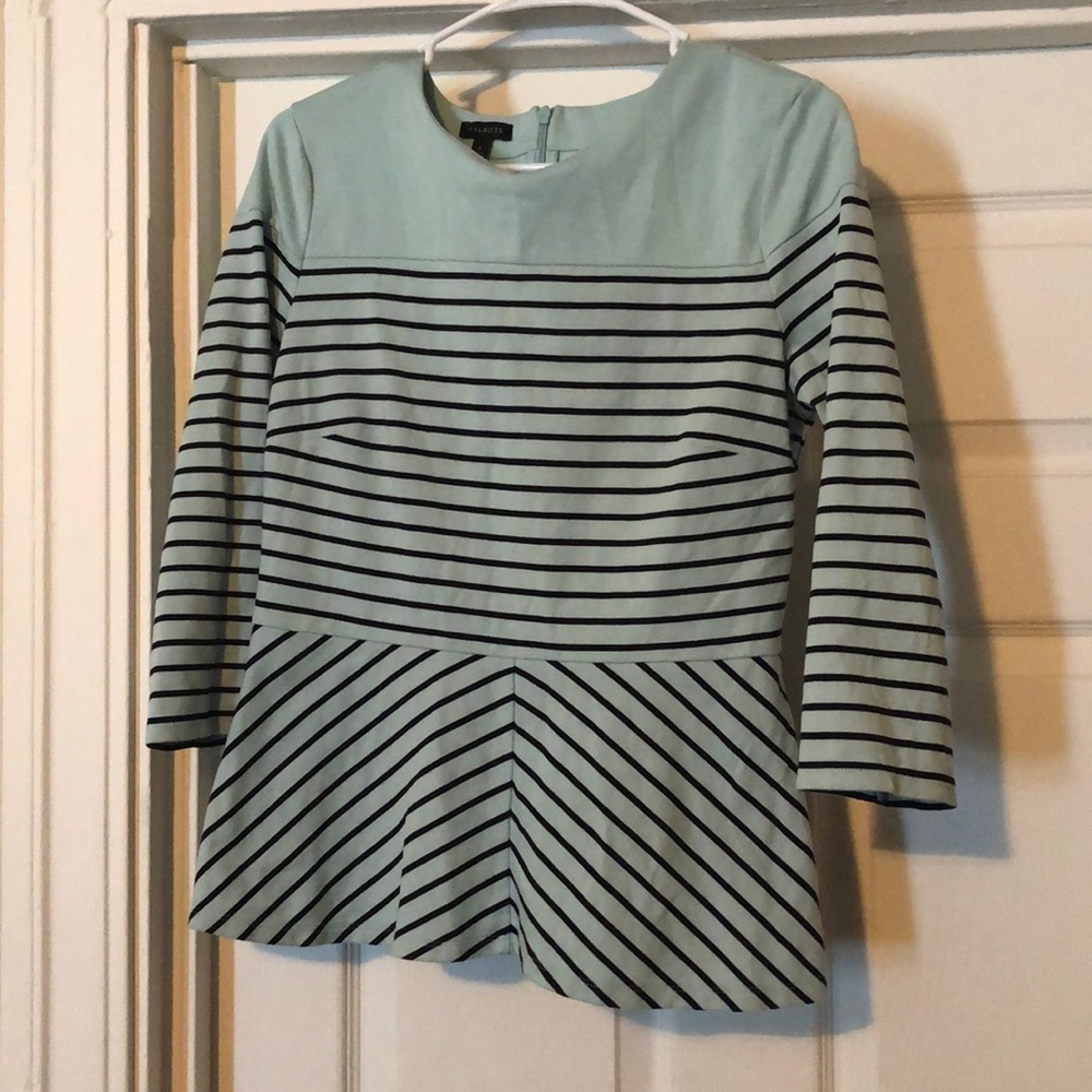 Talbots aqua w/black stripes stretch top small